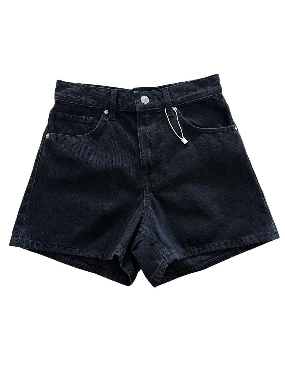 Mango 100% Cotton 90’s Black Denim Mom Grunge Preppy Minimal Shorts- 2